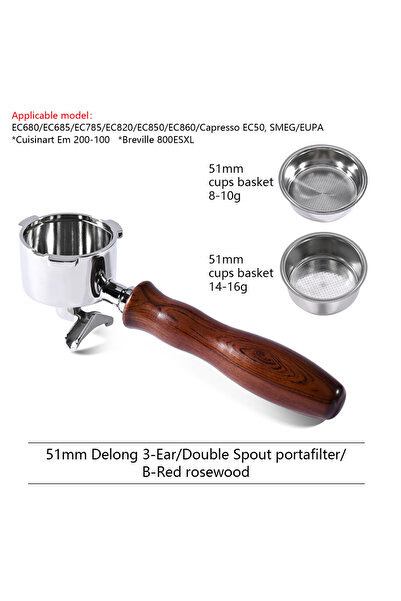 Choice4 حامل فلتر قهوة مزدوج الفوهة بقطر 51 مم، مصنوع من خشب الورد، بثلاثة أذ...
