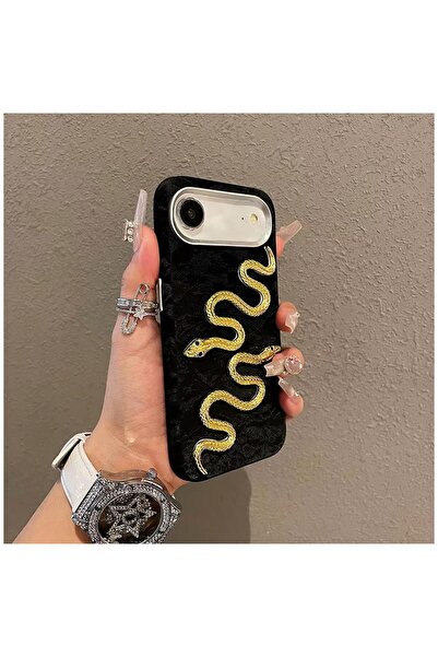 Zebana iPhone 17 Air Compatible Case Serpent Velvet Fabric Case Black