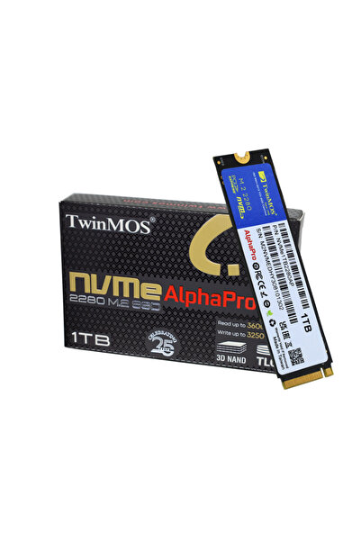 Genel Markalar TwinMOS NVMe1TB2280AP, AlphaPro, 1TB, 3600-3250Mb/s, Gen3, NVMe PCIe M.2 2280, SSD, TLC, 3DNAND