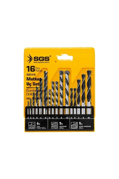 SGS 1418 Ahşap Metal Beton Matkap Ucu Seti 16 Parça