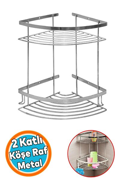 NZB Banyo Köşelik Krom 2 Katlı Şampuan Askı Kese Sabun Duş Malzeme Estetik Kö...