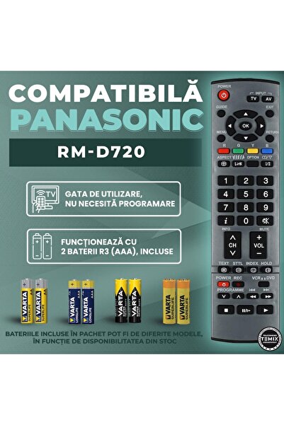 temix Telecomanda compatibila Panasonic, RM-D720, TEMIX®, gri, baterii incluse
