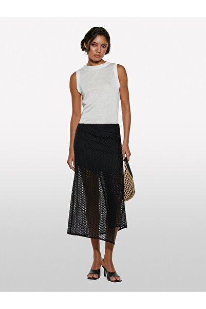 Sisley Women's Off-White Viscose Blend Regular Fit Tank Top with Button Back