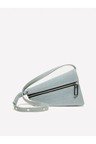 Sisley Women's ice blue cotton blend denim shoulder bag with detachable straps