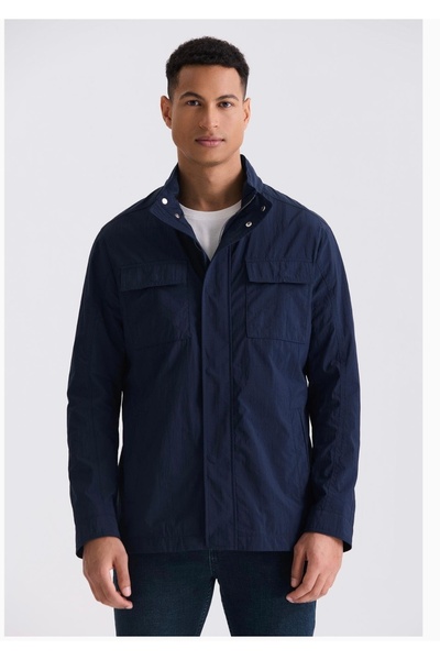 Jakamen Lacivert Comfort Fit Dik Yaka Mevsimlik Spor Mont