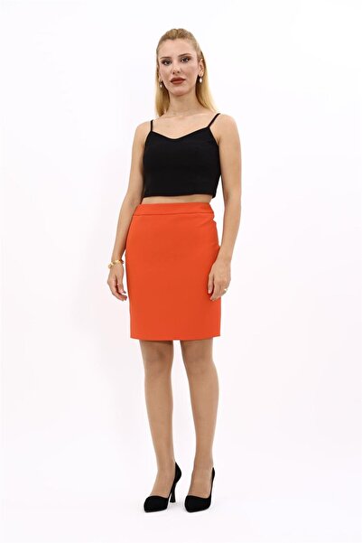 ÖNDER ÖZSOY Mini Slit Short Tight Skirt-Orange