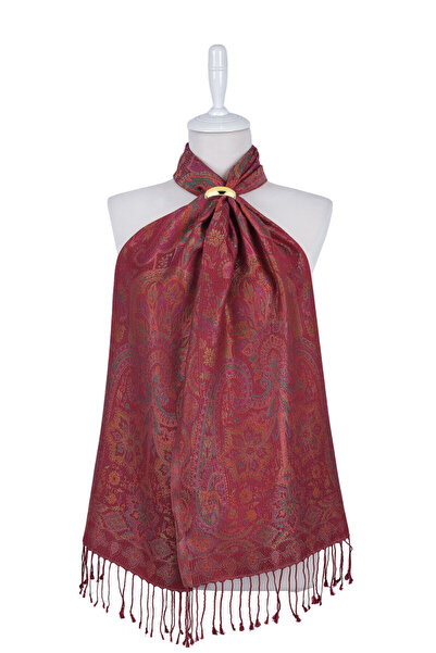 Bursa İpek Eșarfă din mătase țesută Jamawar verde burgundă