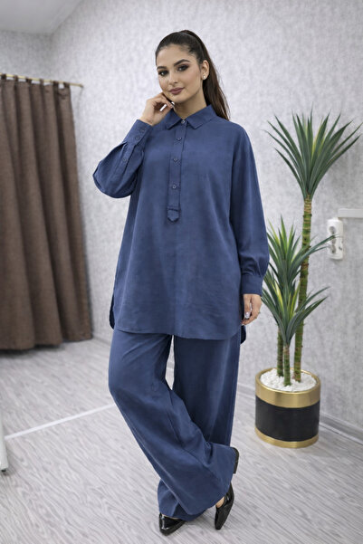 Miss Nisa Günlük Rahat Kesim Soft Dokulu Tunik Tarzı Önden Düğmeli Alt Üst El...