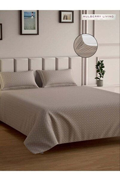 MULBERRY LIVING 100% Cotton - 300Tc Urban Grid King Size Fitted Bedsheet With...