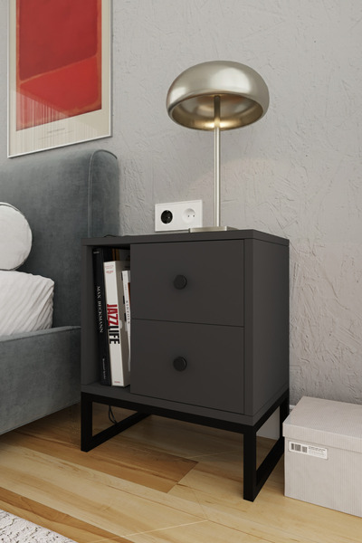 AYMOBSAN Star Metal Ayaklı 2 Çekmeceli Komodin - Antrasit