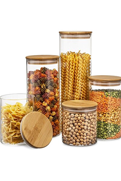 Arabest Food Storage Jar 5 Packs Glass Canisters with Bamboo Lid for Pantry O...