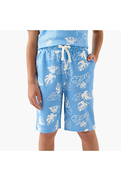 Juniors شورت مطبوع بنقشة استوائية كاملة مع رباط للإغلاق وجيوب