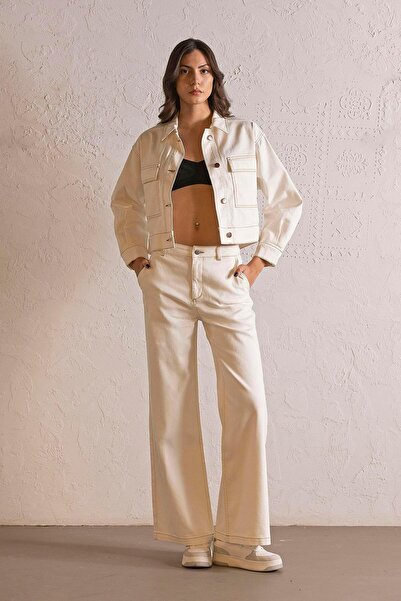 GMG FIRENZE Shirt collar pocket ecru denim women's jacket