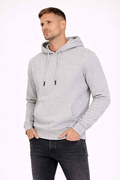 Polo State Men's Hooded 3 İplik İçi Şa Fleece-Lined Flow Sweatshirt Gray