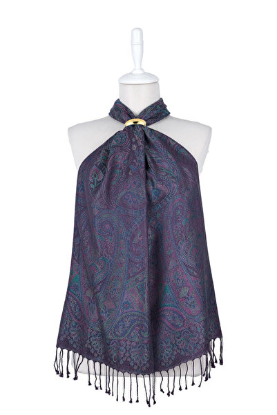 Bursa İpek Eșarfă din mătase țesută Jamawar verde violet