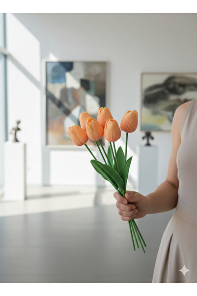 YAPAY ÇİÇEK DERYASI 8-Piece Artificial Wet Tulip Special Day and Vase Decoration