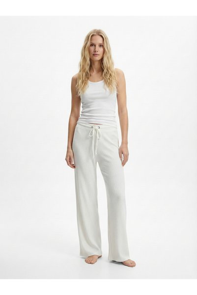 NEW JOURNAL Women's Ecru Soft Textured Bird's Eye Detailed High Waist Trousers Nj14