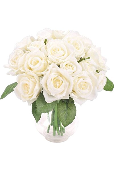 DOMEET 18 وردة صناعية بيضاء بطول 27 سم