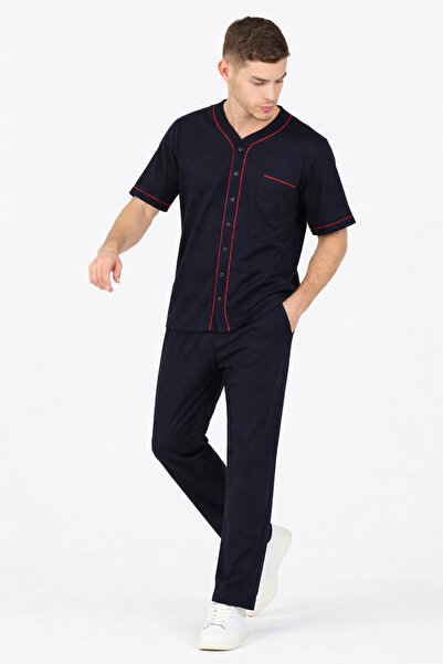 dont quıt 100% Cotton Combed Long-Sleeved Navy Blue Pajama Set