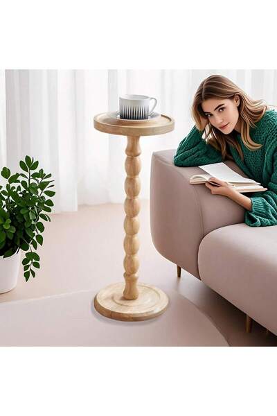 Mtanvxay طاولة قهوة صغيرة مستديرة من الخشب، قابلة للنقل، بأرجل متينة، مناسبة ...