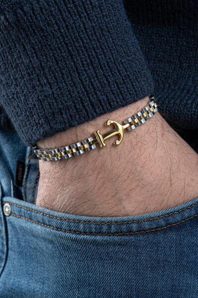 FRNCH 316L Çelik Çapa Figürlü Gümüş-Altın Renk Erkek Bileklik FRJ12772-3772-AG