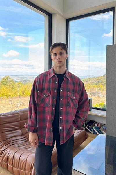 Flaw Wear Plaid Pocket Shirt Burgundy