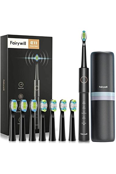 Fairywill Fairy Will E11 Sonic Electric Toothbrush with 8 Brush Heads and Bla...