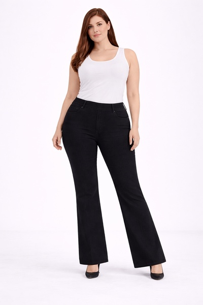 Şans Жіночі джинси великого розміру, чорні, з високою талією, на резинці, з ш...