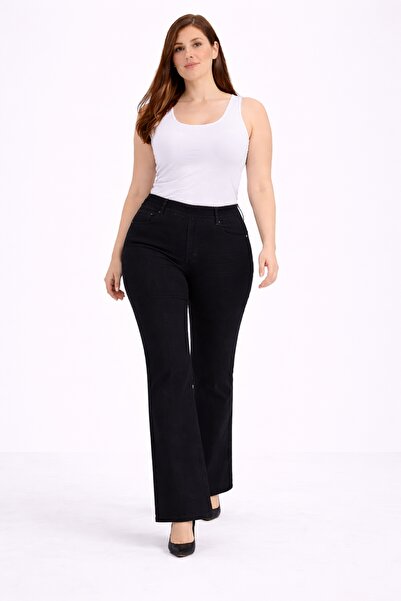 Şans Γυναικείο τζιν παντελόνι μεγάλου μεγέθους, μαύρο, ψηλόμεσο, ελαστική μέσ...