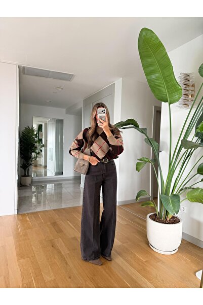 MERVE AKSOY Koyu Kahve Wide Leg Jean