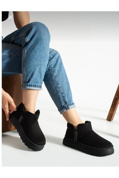 kismet kundura Cizme scurte din shearling cu toc gros pentru femei negre UG01NAV