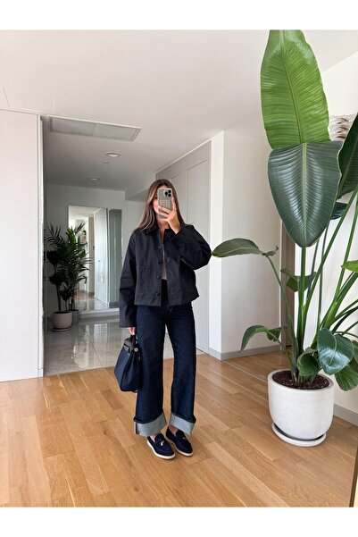 MERVE AKSOY Paçası Katlı Yüksek Bel Jean - Lacivert