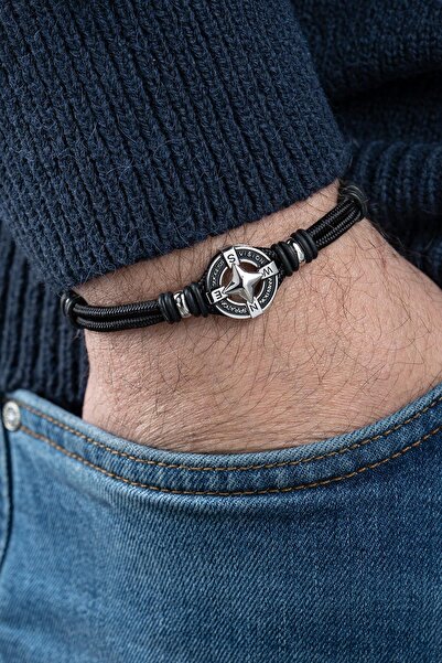 FRNCH 316L Çelik Pusula Figürlü Gümüş Renk Erkek Bileklik FRJ12753-3753-A