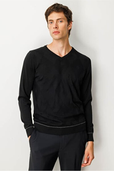 Desen Ανδρικό πουλόβερ με ριγέ μάλλινο μπακλαβάλα με λαιμόκοψη σε σχήμα V 25K...