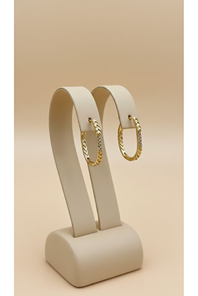 Lune Design Xuping Gold Renk V Desenli Zirkon Taşlı Baget Kesim Halka Çelik Küpe