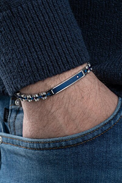 FRNCH 316L Çelik İtalyan Model Gümüş-Lacivert Renk Erkek Bileklik FRJ12773-37...