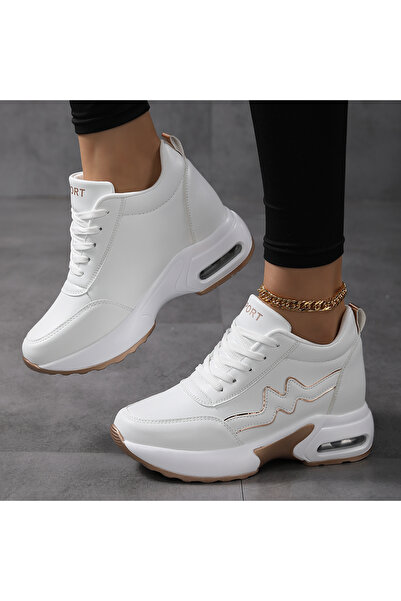 SOSENFER Platform bağcıklı yumuşak tabanlı kadın ayakkabı, günlük ayakkabı