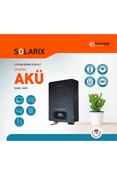 Tunçmatik Solarix LP16-48100 48V/100AH 5kW Lithium Akü Modülü 5120Wh Enerji K...