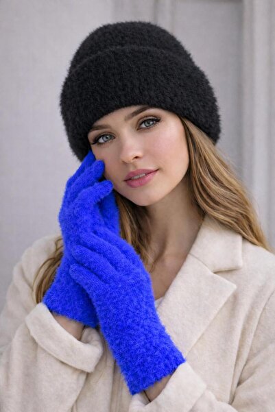 kuru Yumoş Bearded Beret & Gloves Two-Piece Set