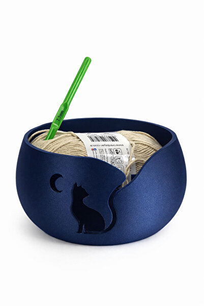 Hoba-Hobi Knitted Bowl with Cat Figure – Decorative Yarn Bowl