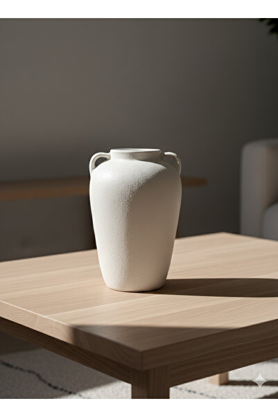 DOAHOMECONCEPT Dokulu Kulplu Bej Dekoratif Küp Vazo 26 cm