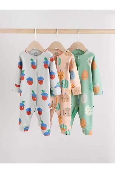 Next Baby طقم ملابس قطنية خضراء من ثلاث قطع على شكل يقطين الخريف