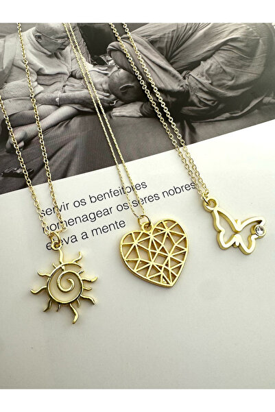 roshel مجموعة من 3 قلادات ذهبية اللون على شكل قلب شمسي حلزوني وفراشة هدية لعي...