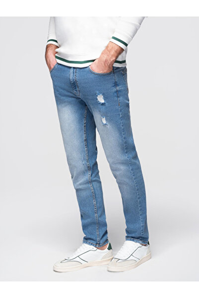 OMBRE Men's Regular Fit Jeans with Fading - Light Blue V1 OM-PADP-0254
