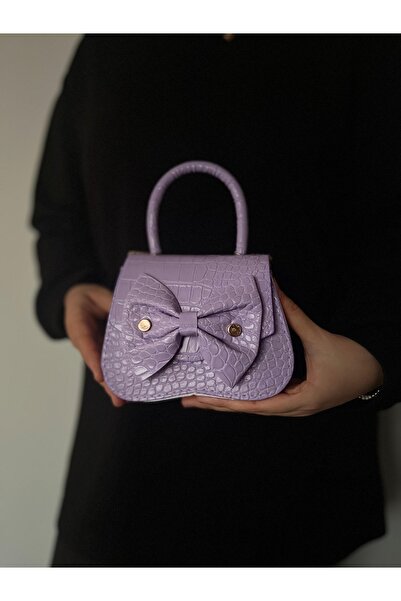 NUR LUXE NURLUXE Croco Desen Fiyonk Tasarım Lila Mini El Çantası