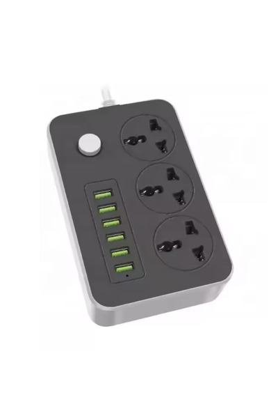 Biki 2500W Universal Power Strip with 3 Outlets and 6 USB Ports