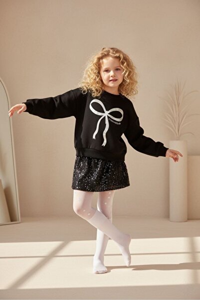 ESKİŞEHİR YUMURCAK Girl's Sequin Skirt and Bow Sweat Suit