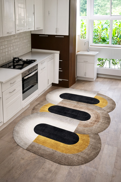 Nihai Ev Dijital Baskı Leke Tutmaz Yıkanabilir Altı Kaymaz Mutfak Halısı Salo...