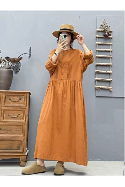 StepIntex Cotton Long-Sleeved Dress, Artistic Slimming Loose Long Dress for W...