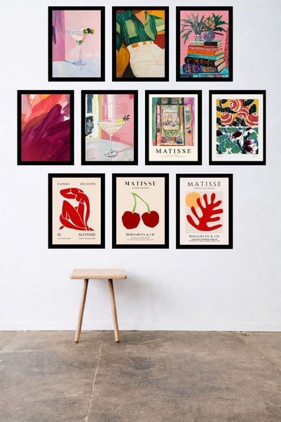UNT 10'lu Çerçeve Görünümlü Modern Duvar Tablo Seti – 15x20 cm MDF UV Baskı